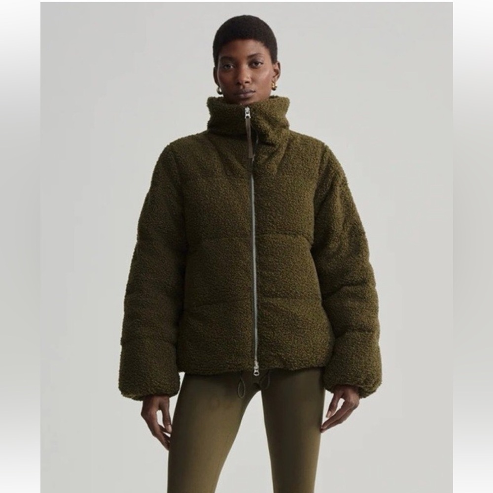 Cozy Varley Wilkins Sherpa Puffer Jacket, Olive, Small